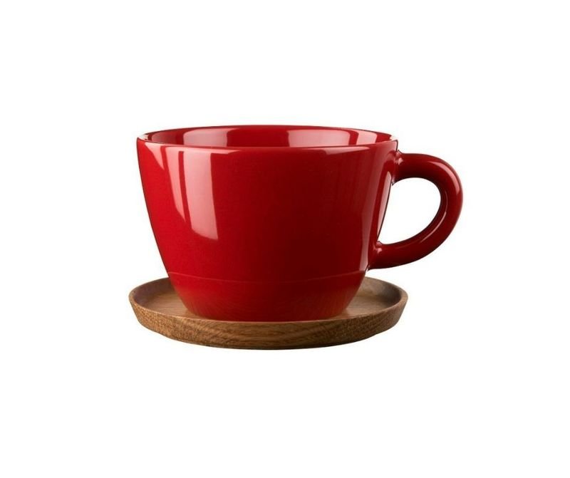 Apple red mug with wooden plate, 0.5 L - minimalist-store.co